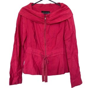Zara Woman Fuchsia Zip Jacket Wide Collar Drawstring Waist Size M